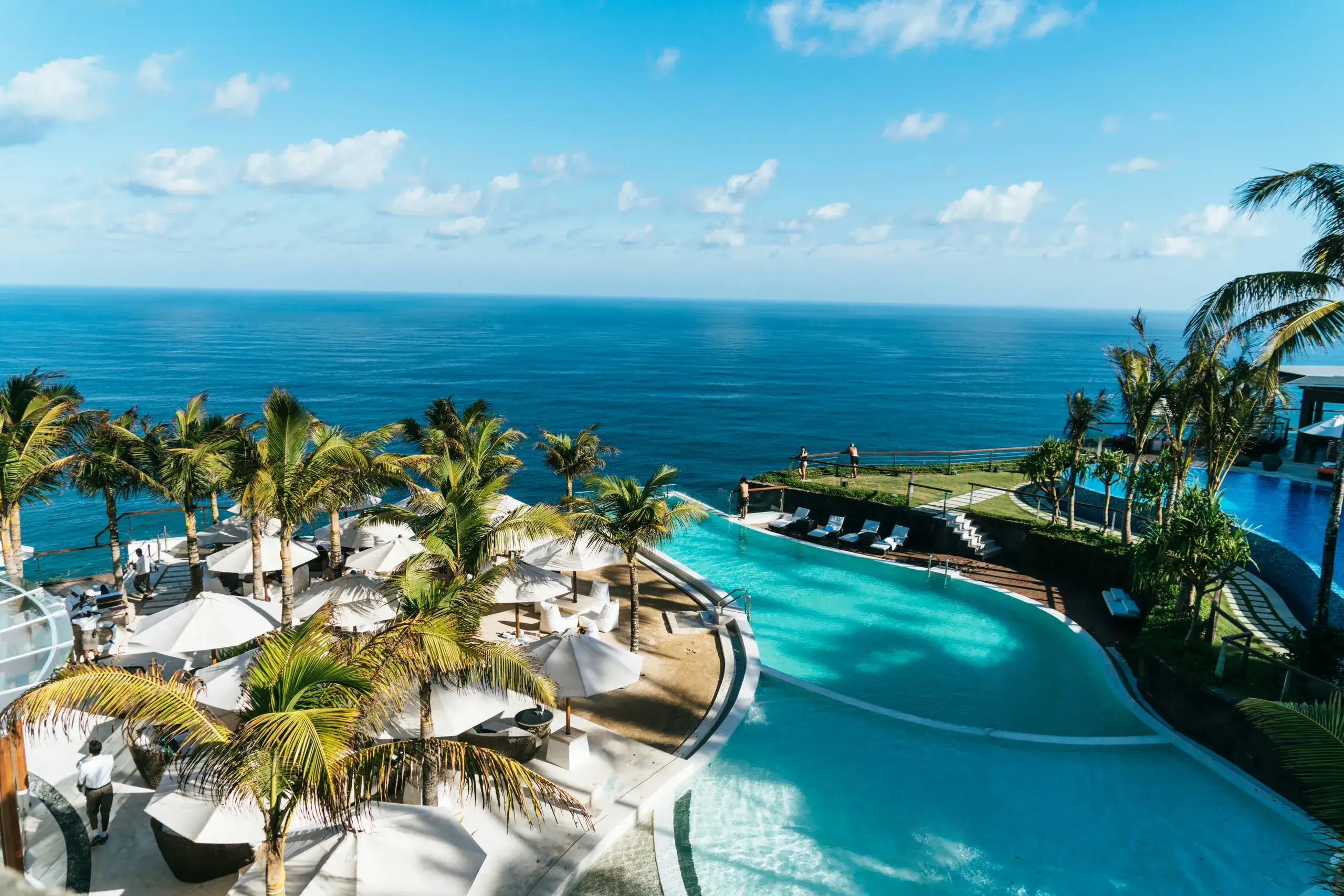 Aerial view of a beachfront resort and the ocean