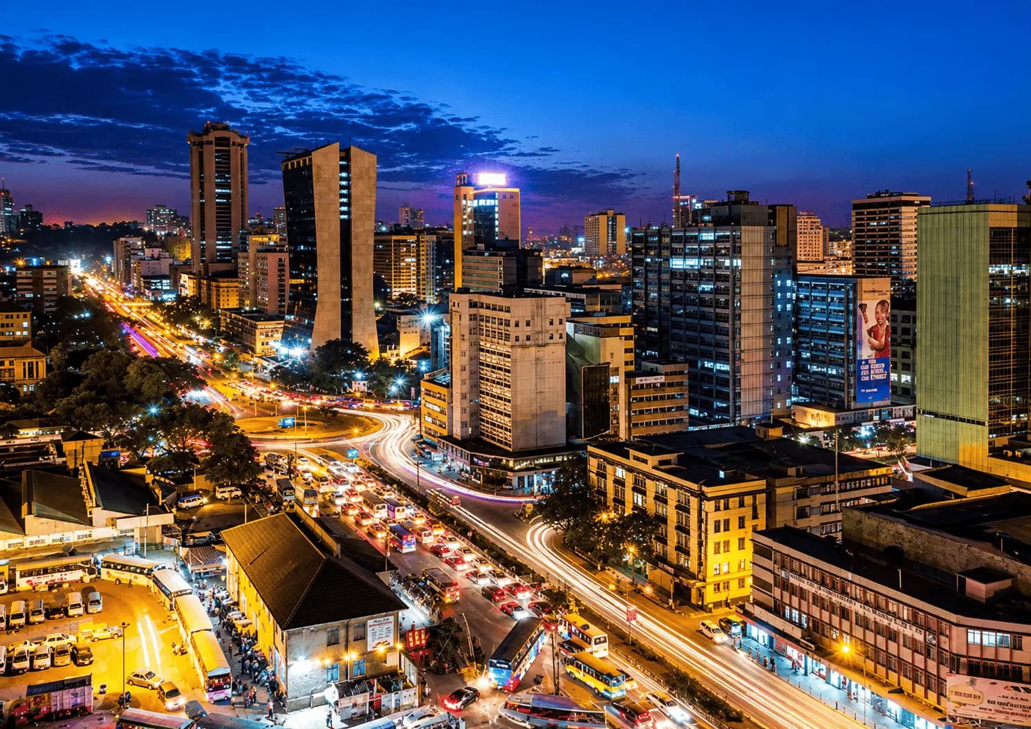 Nairobi lit up at night from the air